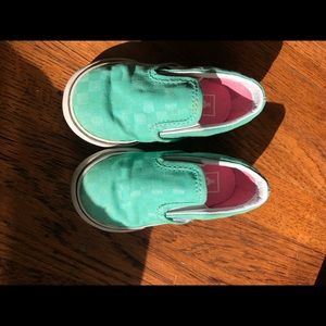 Vans Teal Checkerboard Slip Ons
